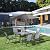 Outsunny 8 Pieces Patio Furniture Set with 9Ft Patio Umbrella, Outdoor Dining Table and Chairs, 6 Chairs, Push Button Tilt and Crank Parasol, Tempered Glass Top, Gray