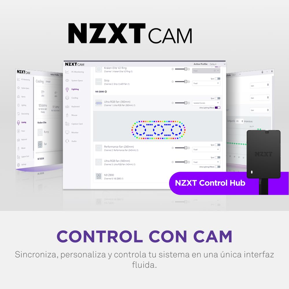 NZXT F360U Ultra - Ventilador RGB Multizona Marco Único 360mm - Negro | Unidad Ultra de marco único de 360mm con tres ventiladores de 120mm y RGB multizona. Ultrasilenciosa, premium, RGB con CAM.