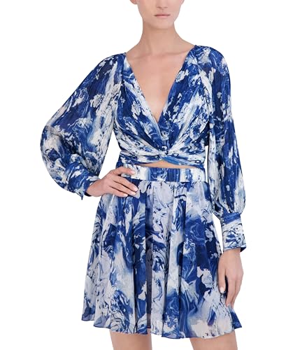 BCBG New York Women's Twist Front Long Sleeve V Neck Blouse