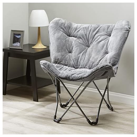 ItroNz Faux Fur Butterfly Folding Chair (Color : Gray)