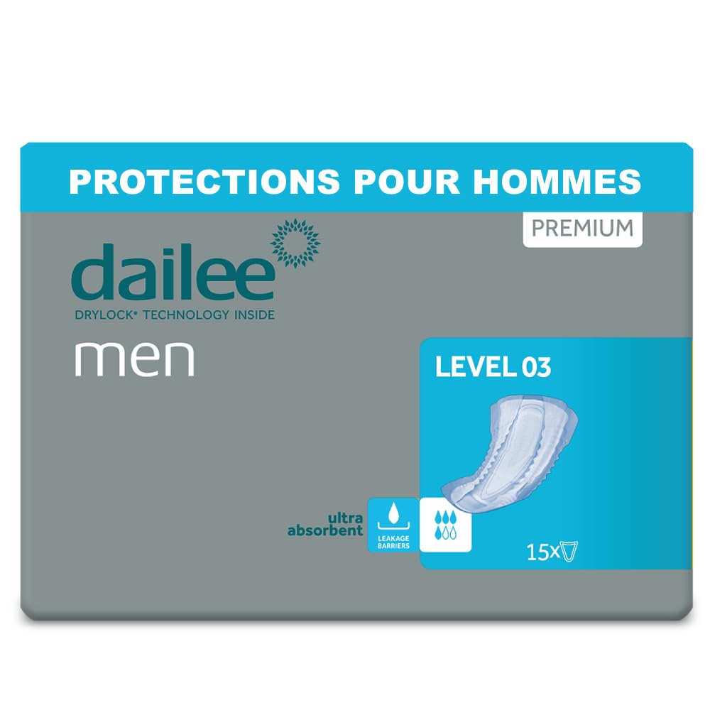Dailee Men Niveau 3-180x Protections Absorbantes pour Incontinence Homme - Protection Anatomique 4 Gouttes - Format Économique