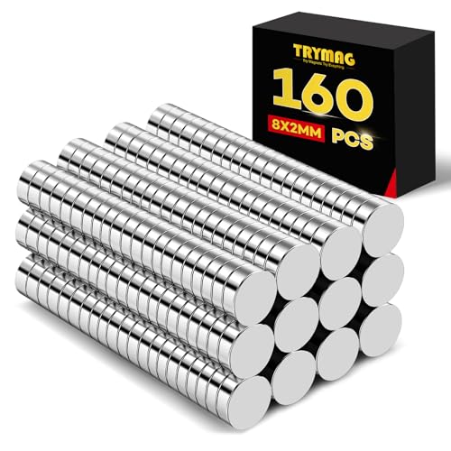 TRYMAG Small 160Pcs 8x2mm Tiny Neodymium Refrigerator Magnets for Crafts, Multi-Purpose Strong Rare Earth Magnets for Classroon Decor, Whiteboard, Fridge, Kitchen, Office