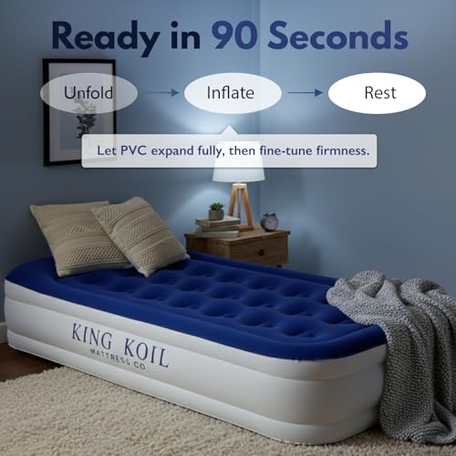 Image of King Koil Air Mattress Twin with Built-in Pump, Inflatable Blow Up Bed