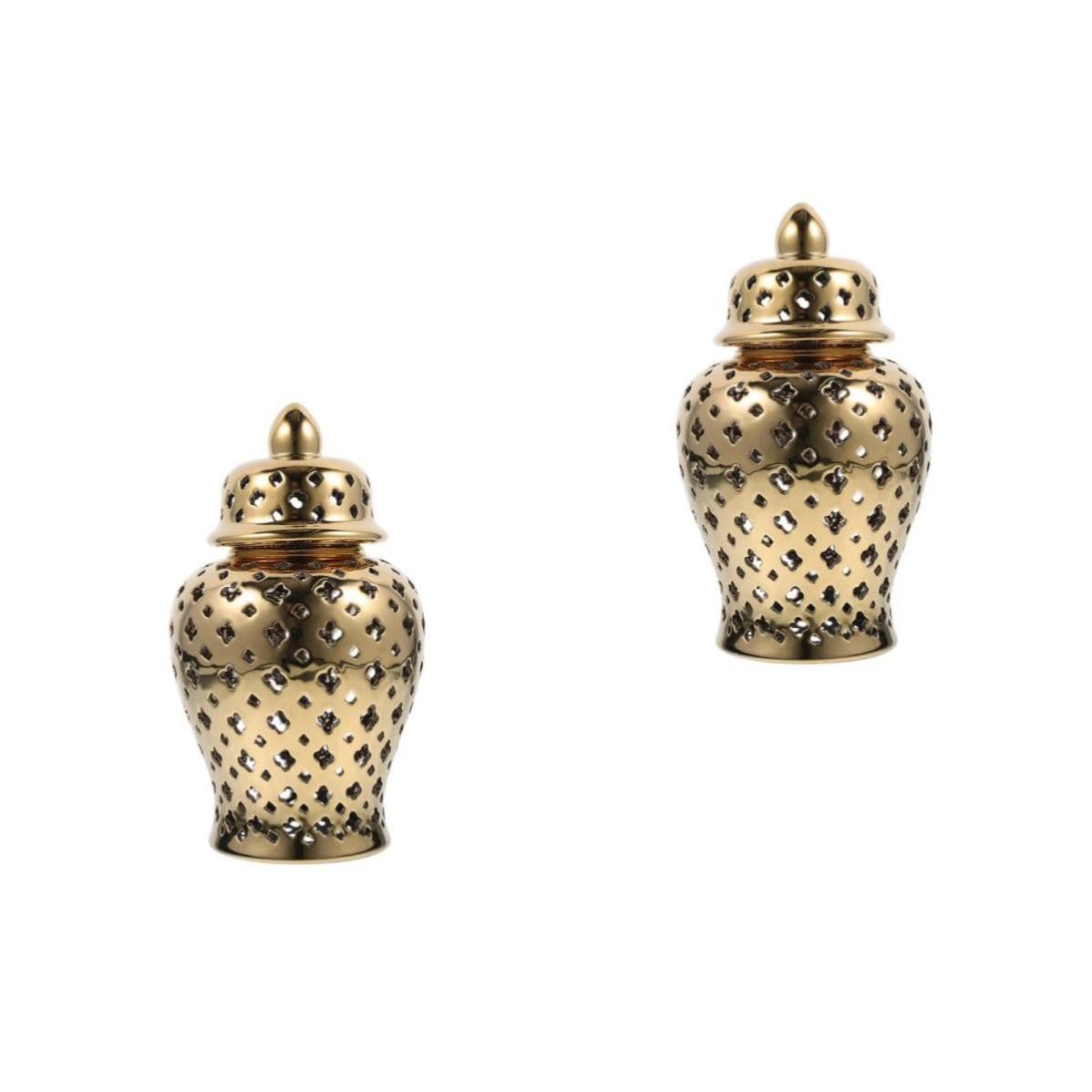 Didiseaon 2 Pezzi Vaso Ceramico Oro Traforato, Elegante per Fiori Secchi e