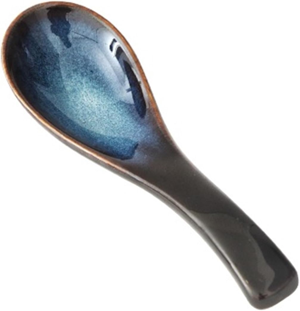 Tablespoons Japanese Ceramic Soup Ladle Restaurant Household Kitchen Ceramic Small Soup Ladle 4 Pieces Set Ceramic Dessert Ladle Elegant Kitchen Table Tableware Serving S (Blue)