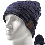 Wireless Music Hat Beanie for Men Women Wireless Headset Headphones Music Audio Boys Girls Winter Cap with Speaker Mic Hands Free Outdoor Sport Stereo Earphone Earpieces Navy Blue
