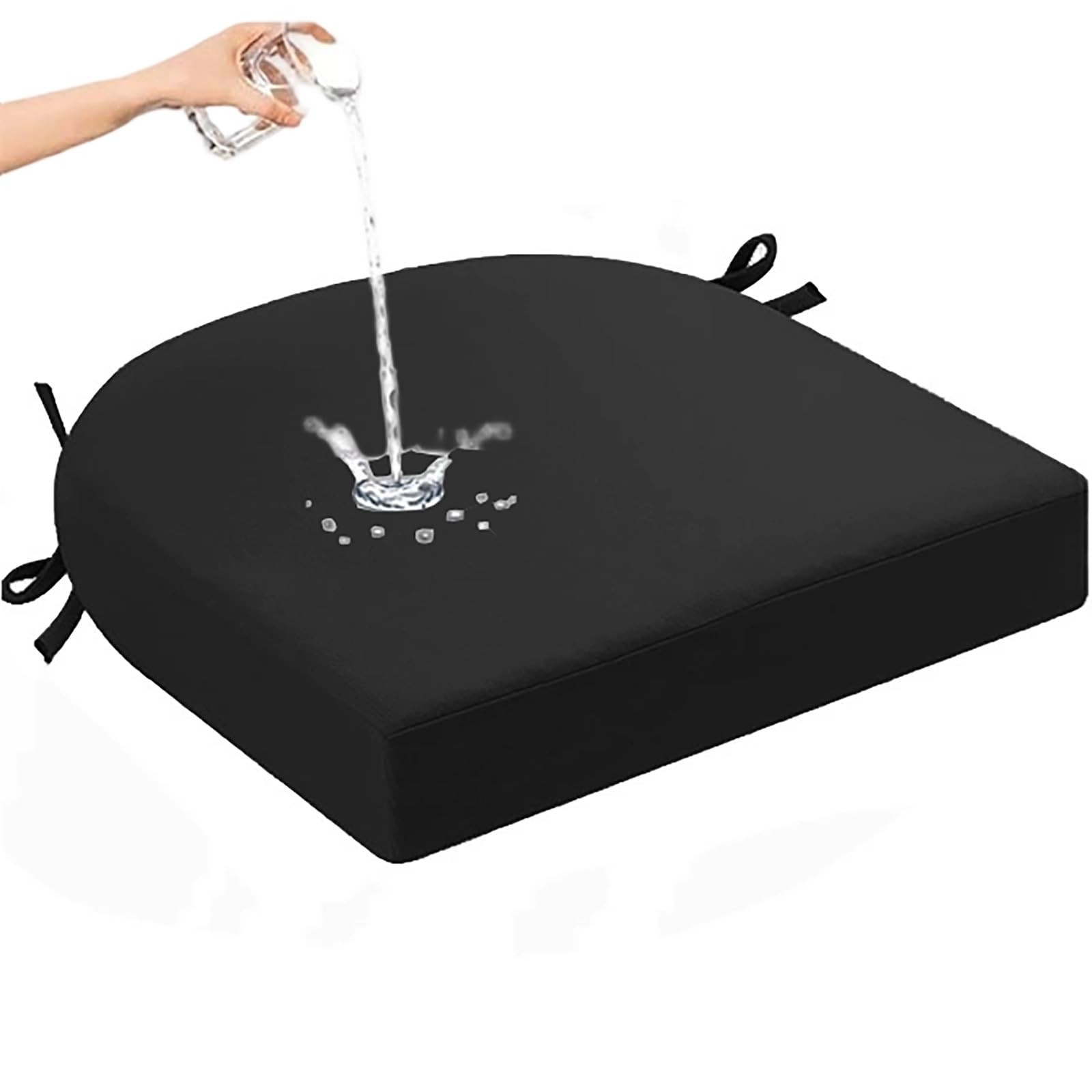 ZZDZW U Shaped Chair Cushion 5cm Thick Waterproof Seat Pad with Fixed Ties, Washable Foam Cushion for Indoor Outdoor Kitchen Dining Office Garden Stool(Black,40x40 cm)