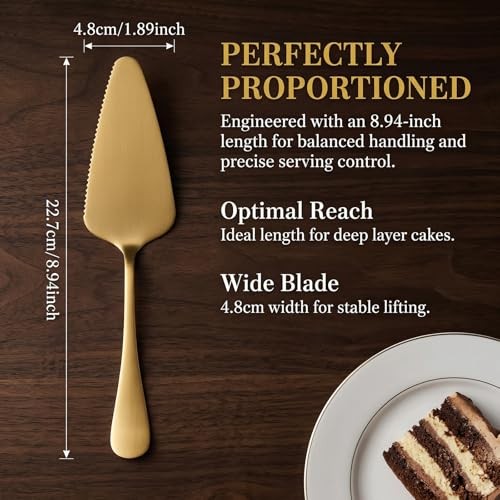 Cake Server Set 2 Piece Gold, 8.94" Stainless Steel Pie Cutter and Knife - Image 4