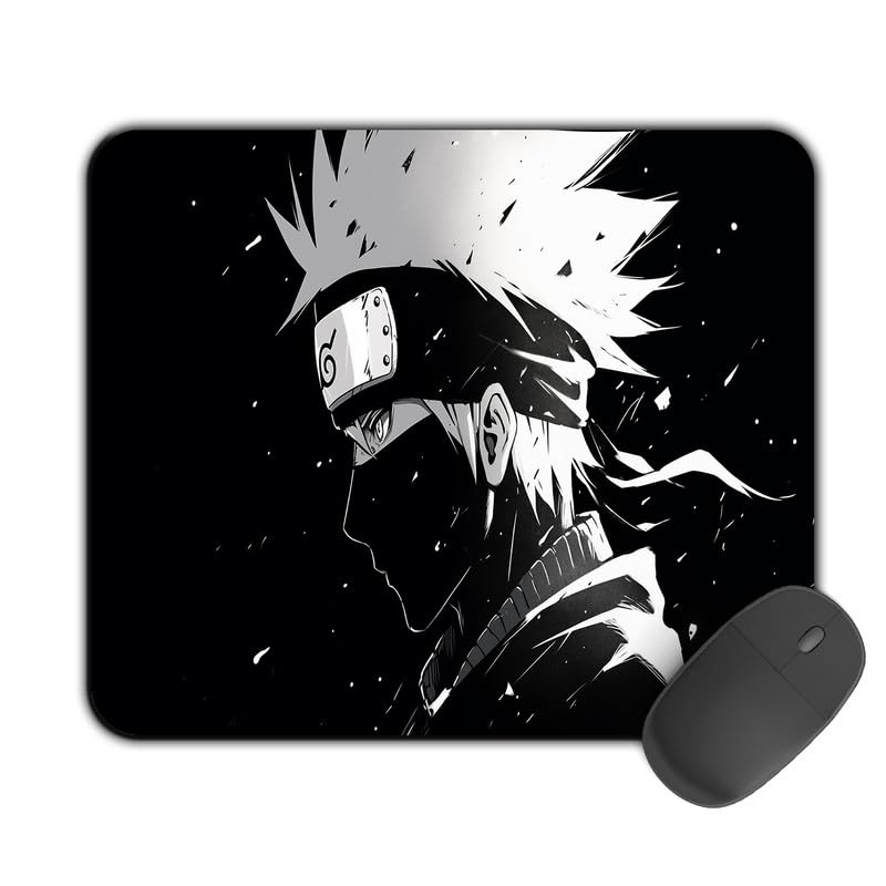 Image of Kirmada Gaming Mouse Pad - Black and White Kakashi (Naruto) Non-Slip Rubber Base - Durable, Smooth Surface, Ergonomic Design, Easy to Clean -Small Size for Mackbook,Laptop,Desktop