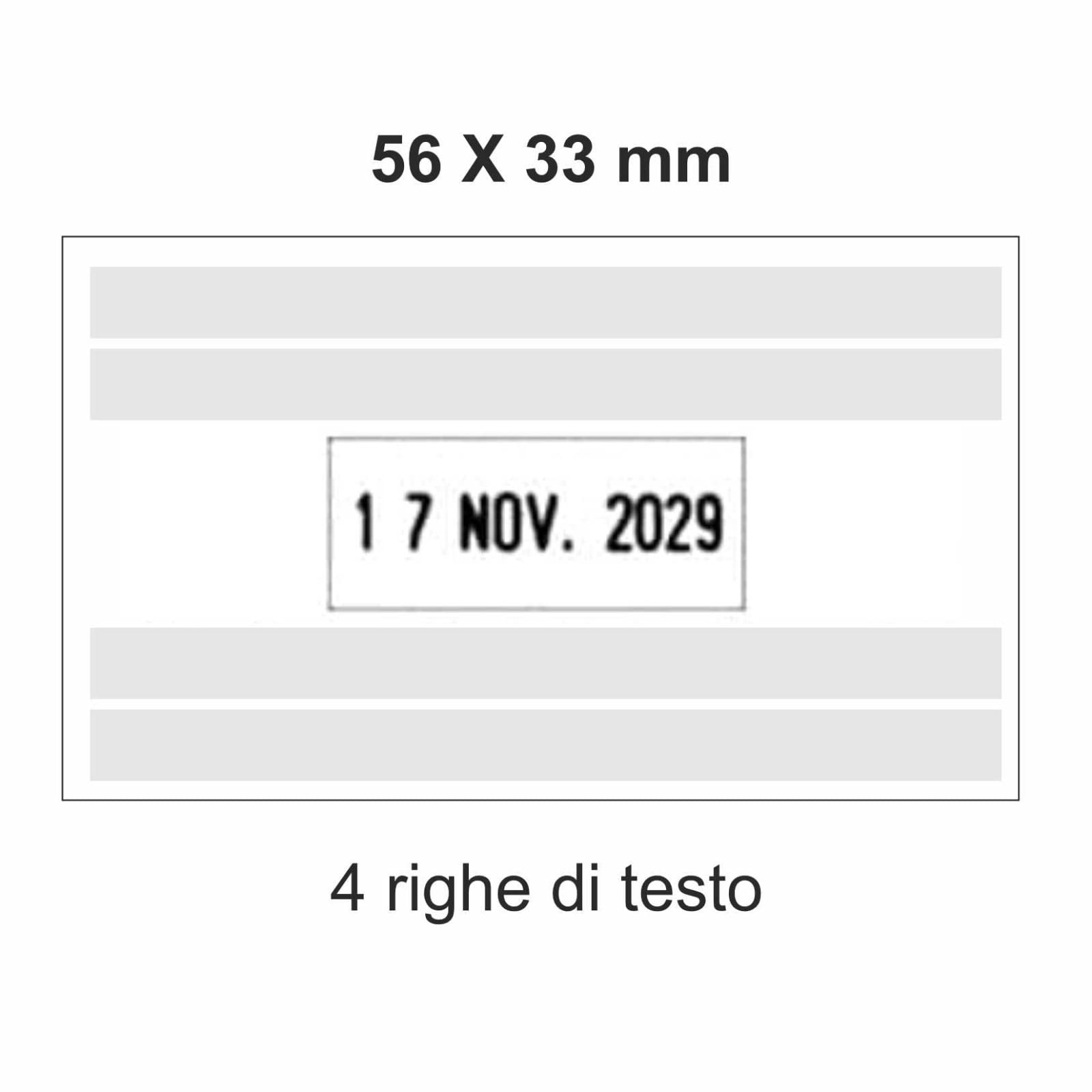 GFD - Timbro Personalizzabile Auto Inchiostrante - Misura: 56x 33mm - 4 righe - Include Datario - Colore dell'inchiostro a scelta - Testo personalizzabile - Made in Italy