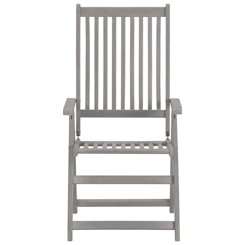 Sedie da giardino regolabili, 3 pezzi, in legno massello di acacia | 5 posizioni, portata 110 kg, cuscini in poliestere impermeabile, laccato grigio