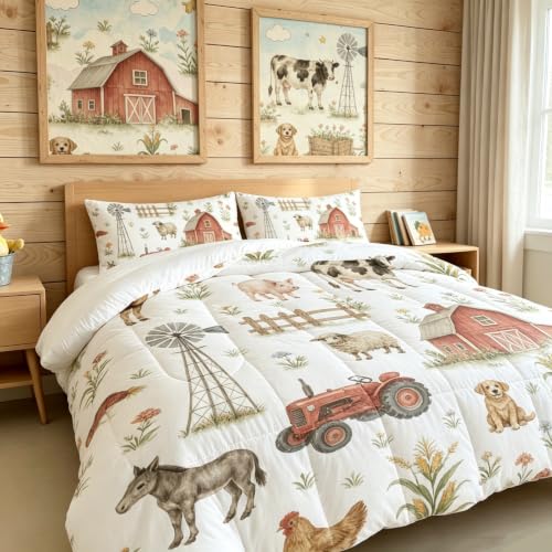 Image of DJNAR King Size Comfoter Set for Kids Farm Animal Bedding Sets