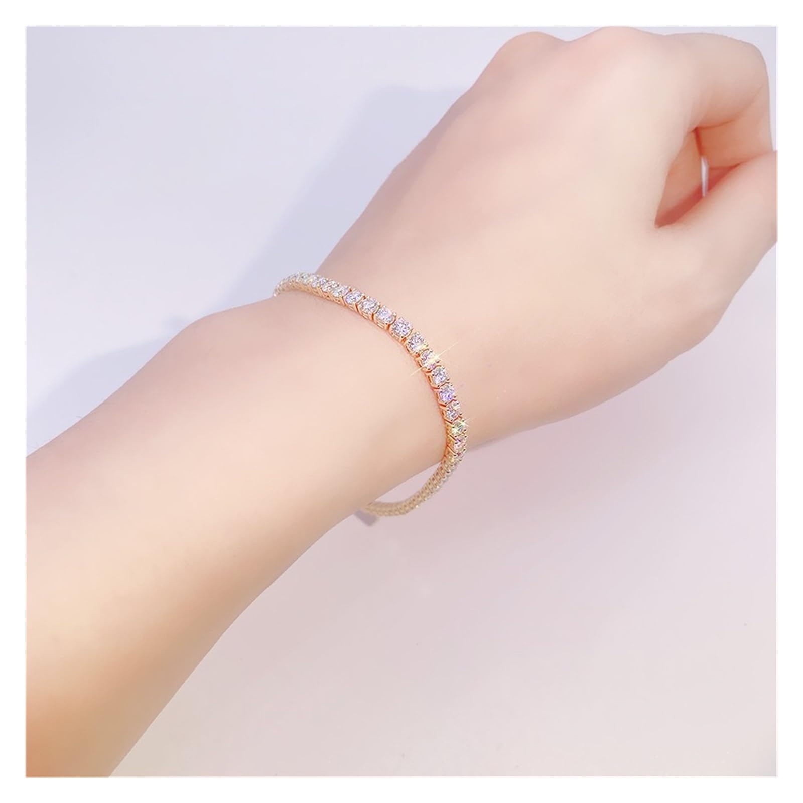 Iced 2 mm Tennis-Armband für Damen, 925er-Sterlingsilber, D-Lab-Diamant-Gliederkette, Armreif, Pass-Tester, rosévergoldet, 20,3 cm