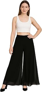muzun Women's Palazzo Pants, Flared Wide Leg, Elastic Waist, Georgette-picture-45