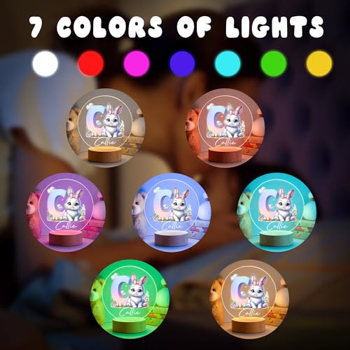 Personalized Easter Bunny Night Light with Name, Custom Acrylic Lamp on Beech Base, Room Decor Night Lamp, Birthday Easter Party Favor Gifts for Kids (Cute Rabbit) - Image 5