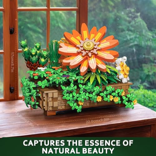 Image of 2-in-1 Flower Botanical Bonsai Building Set - Creative Botanical Collection for Home & Office Decor | Unique DIY Gift for Adults & Kids | Sunflower, Chrysanthemum, Ivy & Succulents | 818+ PCS