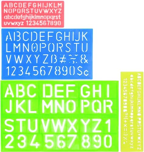 Image of ZOPPER 4 Pcs Alphabet Stencil Set, Letter & Number Templates with Symbols, Plastic Drawing Stencils Rulers, Assorted Sizes & Colours for Kids, Painting, Craft & DIY Art Projects
