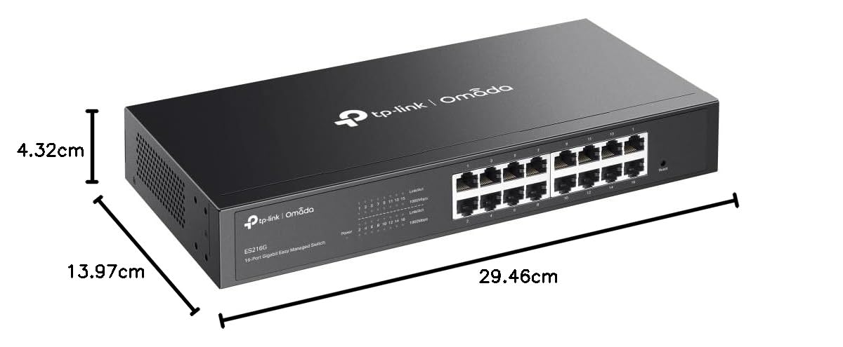 Omada ES216G Commutateur Gigabit facile à gérer 16 ports | VLAN, prévention automatique des boucles, snooping IGMP, sans ventilateur, géré par Omada, métal durable avec ports blindés