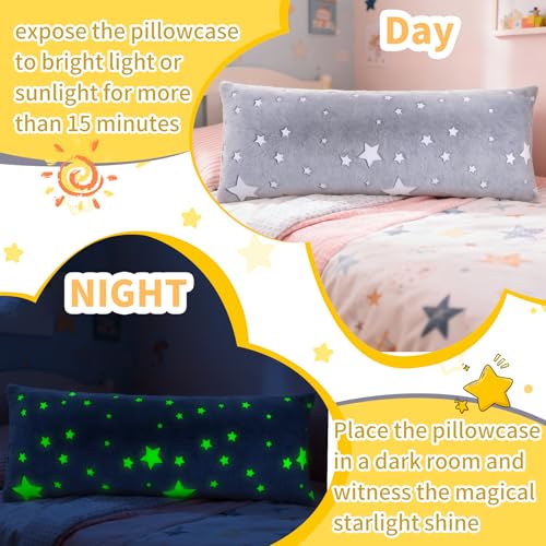 Image of Cloele Body Pillow Cover,Grey Star,Glow in the Dark,21x54 inches | Long Pillow Cases,Ultra Soft, Body Pillow Pillowcases,Body Pillowcase for Kids Girls Boys, Decorative, Only Cover