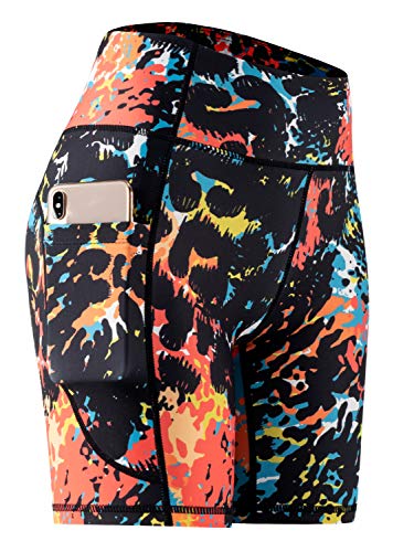 CADMUS High Waist Tummy Control Compression Shorts for Women Fitness Workout Running Shorts with Pockets, 23# Orang Black, Pack of 1, L