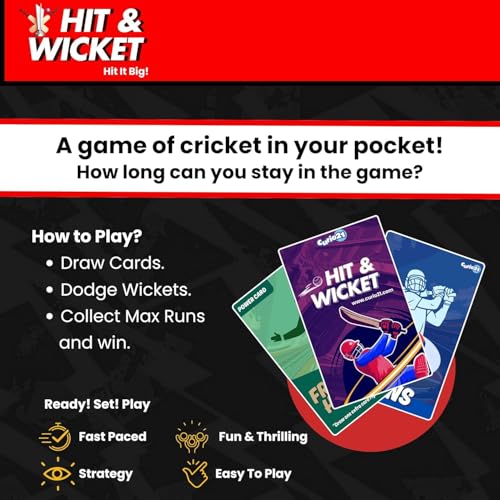 Image of Hit & Wicket Cricket Card Game for Kids, Teens, Adults & Families | Perfect Indoor Fun Activity | Birthday /Return Gifts for Boys & Girls | Fast-Paced Strategy | 2-4 Players