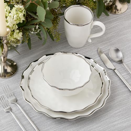 Regency Silver 16-Piece Porcelain Dinnerware Set – Elegant Silver-Trimmed Plates, Bowls & Mugs – Service for 4 – Durable, Dishwasher-Safe Tableware for Everyday Dining & Special Occasions by Certified International - Image 2