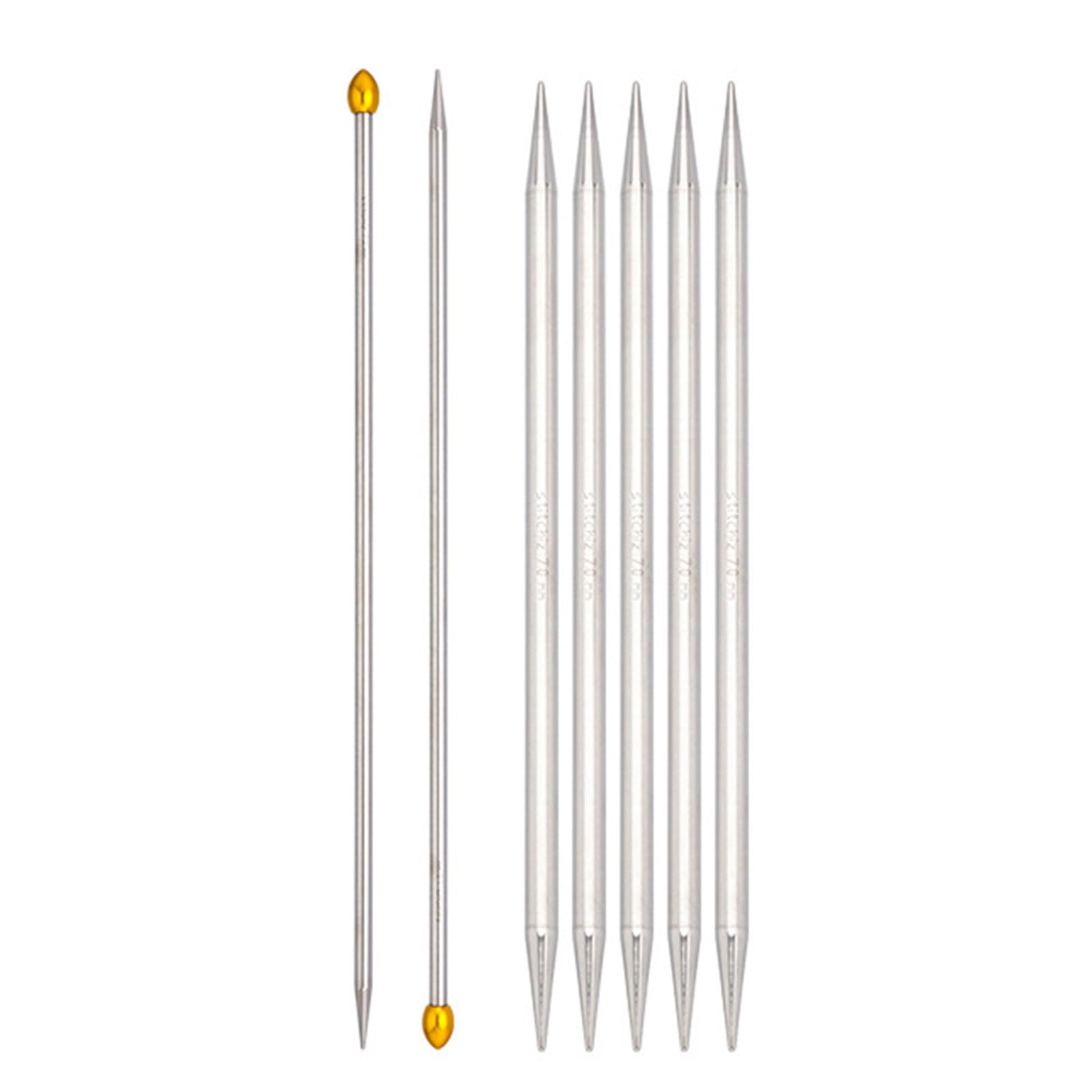 Tsophreniq 5Pcs Stainless Steel Double Pointed Knitting Needle with 2 Straight Single Pointed Knitting Needle for Beginner Crafting Weaving