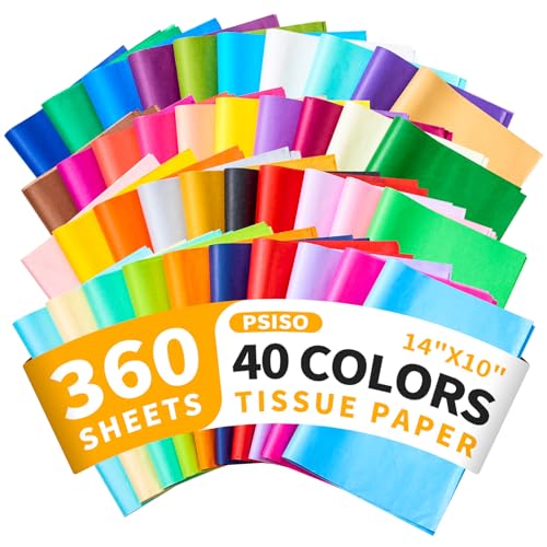 PSISO 360 Sheets Tissue Paper for Gift Bags 40 Colors 14x10 Inch Bulk Gift Paper for Crafts Packaging Wrapping Supplies Birthday Party Wedding Flower Decorations DIY Art Projects