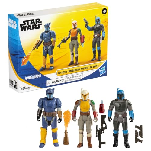 STAR WARS Epic Hero Series Unite The Clans Pack, Paz Vizsla, Mandalorian Warrior, Axe Woves 4-Inch Action Figures, Toys for 4 Year Old Boys & Girls (Amazon Exclusive)