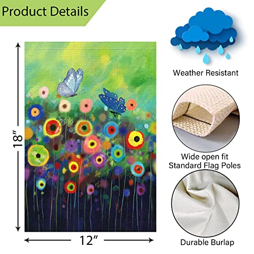 Louise Maelys Spring Summer Floral Garden Flag 12X18 Double Sided, Burlap Small Vertical Watercolor Abstract Flower Butterfly Garden Yard Flags For Seasonal Outside Outdoor House Decoration (Only Flag) #TOP3
