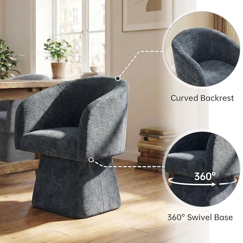 Image of VKNOW Upholstered Swivel Dining Chairs Set of 2 with Barrel Back and Arm | Modern Accent Arm Chair with Thickened Cushion, Soft Chenille Fabric, for Dining Room, Living Room, Vanity, Blue