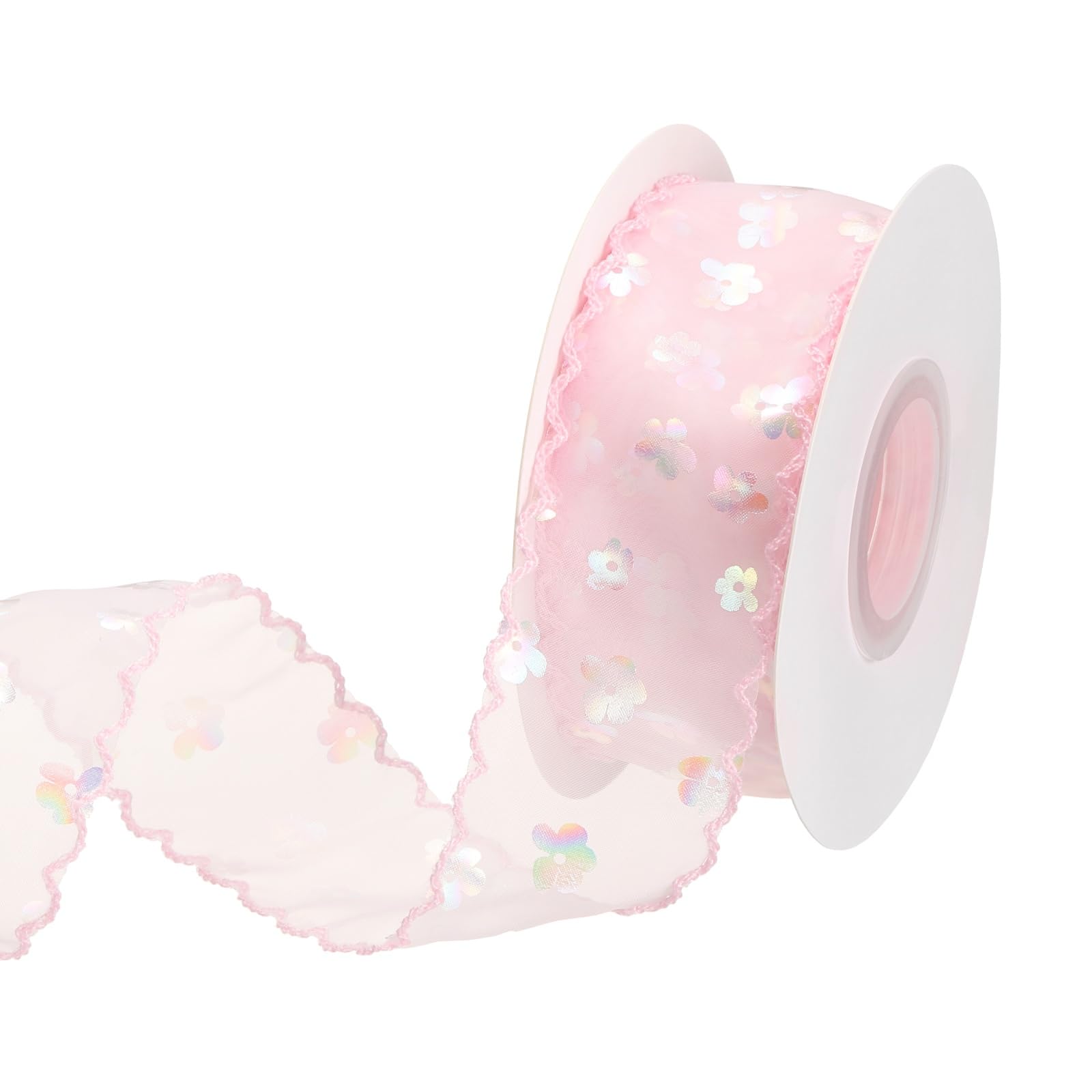Ruban transparent imprimé fleurs 9m PATIKIL rose pour DIY et décoration