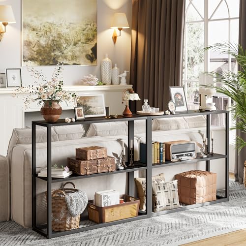 Image of TIQLAB Small Entryway Table, 29.5 inch Narrow Console Table with Shelves, Sofa Table, Couch Table, Side Table, Entry Table for Hallway, Living Room, Small Space, Black