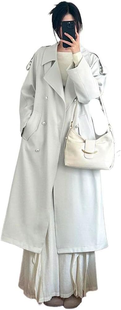 HSQIBAOER Women's Overcoats Long Trench Coat Fall Korean Lightweight Office Wear Jacket for Women