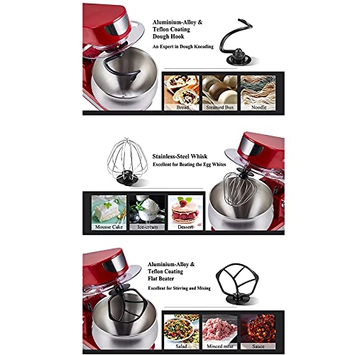 WanuigH Küchenmaschine Stand Mixer Creme Ei Whisk Mixer Kuchen Teig Brotmacher 5l Einfach Mischen (Farbe : Red, Size… – Bild 4
