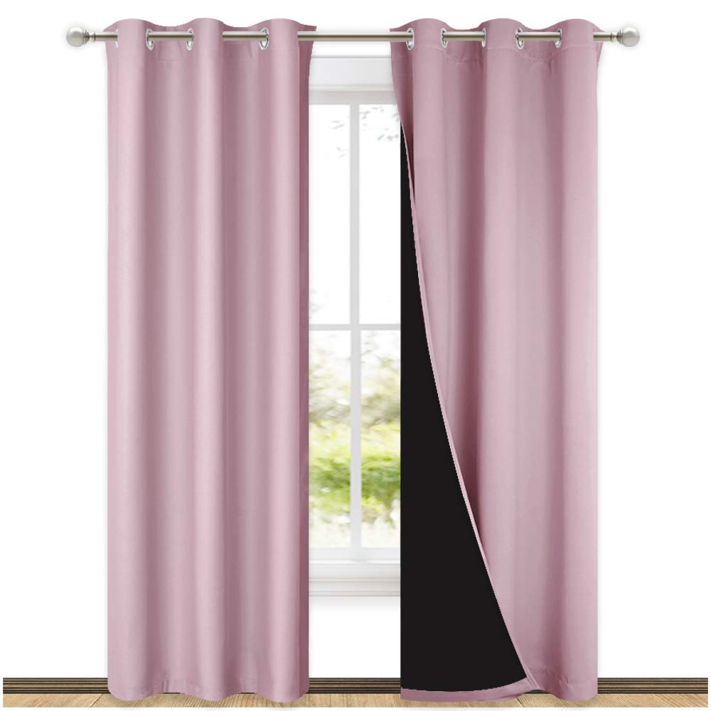 NICETOWN 100% Blackout Window Curtain Panels, Heat and Cold Blocking Drapes with Black Liner for Nursery, 84-inch Drop Thermal Insulated Draperies (Lavender Baby Pink, 2 Pieces, 42-inch Wide)