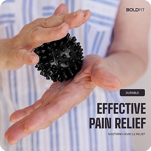 Image of Boldfit Spike Massage Ball for Physiotherapy Spike Ball High Density Massage Roller for Pain Relief Full Body Acupressure Ball for Foot, Hand, Back Massage Lacrosse Ball Massage for Recovery, Plastic, Rubber - Black