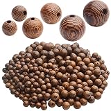 Cuentas redondas de madera, 400 cuentas de madera marrón oscuro, cuentas de madera natural redondas para manualidades, cuentas sueltas a granel para hacer collares, pulseras y joyas, 6 mm, 8 mm, 10 mm