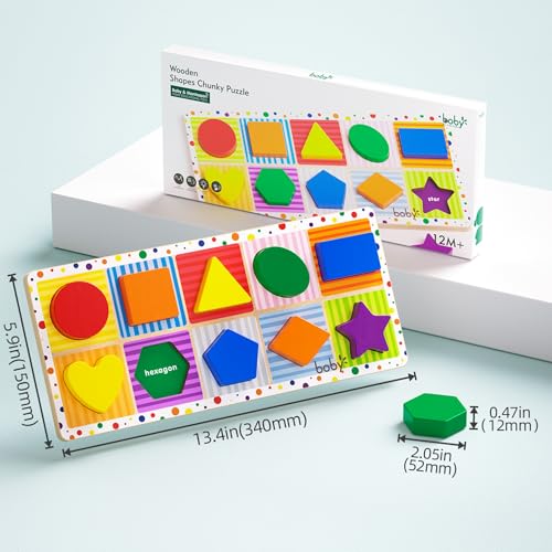 Dailyfunn Wooden Geometric Shape Puzzle (10 pcs) Toddler Puzzles for Ages 1-3 Years Old 12-18-24 Months - Thumbnail 7