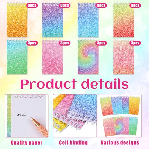 Image of Glenmal 24 Pcs Mini Notepads for Kids Party Favors Mini Tie Dye Note Pads Glitter Colorful Little Pocket Notepads for Girls Gift Classroom Rewards 20 Pages Each (Gradient Color)