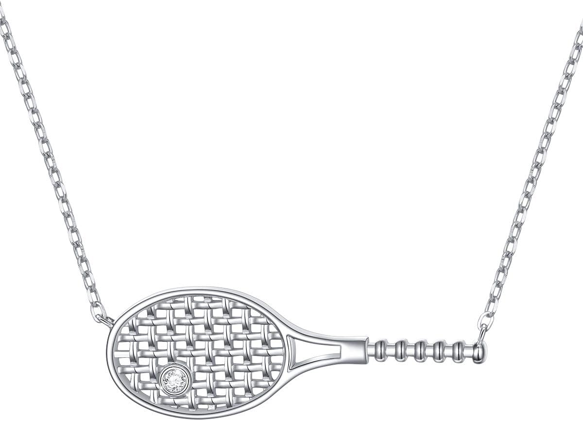 DAOCHONG S925 Sterling Silver Jewelry Tennis Racket Pendant Necklace Gift for Tennis Sports lover 18 inches to 20 inches