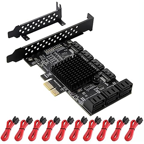 ELIATER PCIe SATA Card 10 Port with 10 SATA Cables, SATA III 6 Gbps SATA Controller Expansion Card with Low Profile Bracket for Desktop PC, ASM1062+JMB585 Chip, Support 10 SATA 3.0 Devices Cover