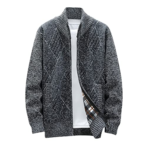 2023 Mens Sweaters Zip Up Big and Tall Long Sleeve Shawl Collar Cable Knit Cardigan Sweater Fashion Coat with Pockets Mens 4XL Big and Tall Winter Coat Dark Gray 2X