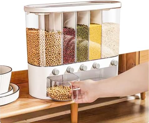 GIVEROO Rice Dispenser, Rice & Grain Storage Container Rotating Rice Storage Bucket One-Click Round Rice Output for Beans, Rice Beans Grains and Coffee