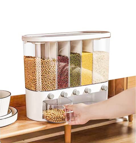 Giveroo Rice Dispenser, Rice & Grain Storage Container Rotating Rice Storage Bucket One-Click Round Rice Output For Beans, Rice Beans Grains And Coffee #TOP2