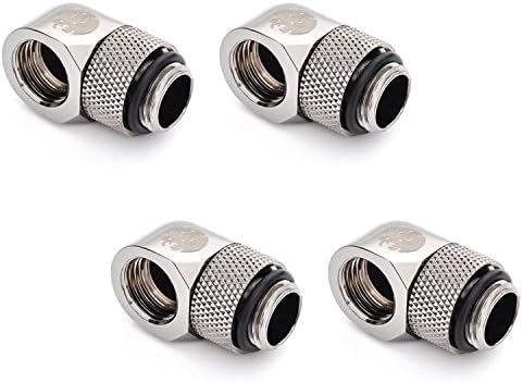 Bitspower G1/4" Male to Female Extender Fitting, 90 Degree Rotary, Black Sparkle, 4-Pack