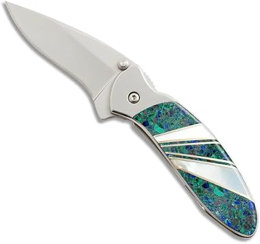 Kershaw Chive Ken Onion Pocketknife, Plain Blade, Azurite/Mother of Pearl Handle Each One Unique