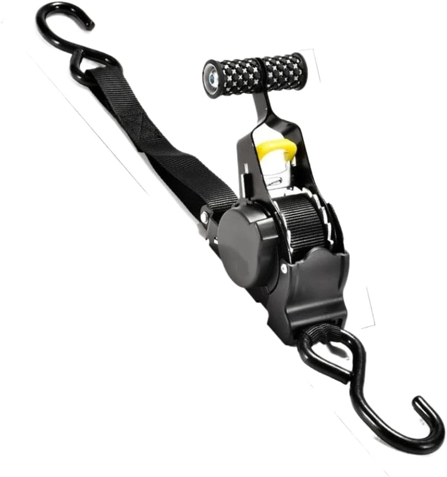 Retractable Ratchet Strap with S-Hooks, 9-Foot Heavy-Duty Cargo Tie-Down Belt for Motorcycle, Car, Trailer and Luggage(1pc)