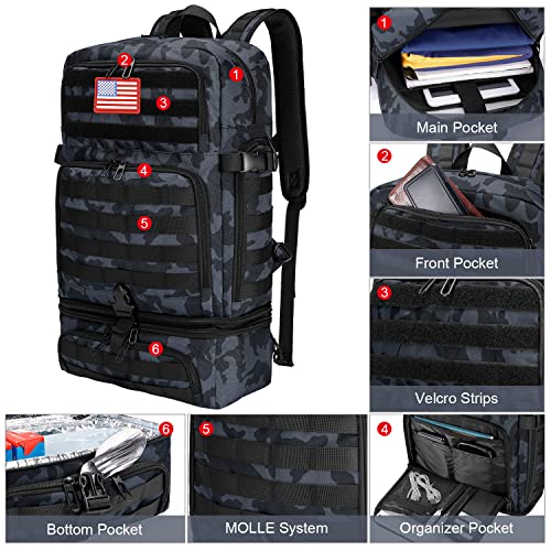 Bertasche Lunch Backpack For Men, 15.6 Inch Laptop Backpack For Work College Travel Camping Tactical Molle Daypack, Camo Navy #TOP3