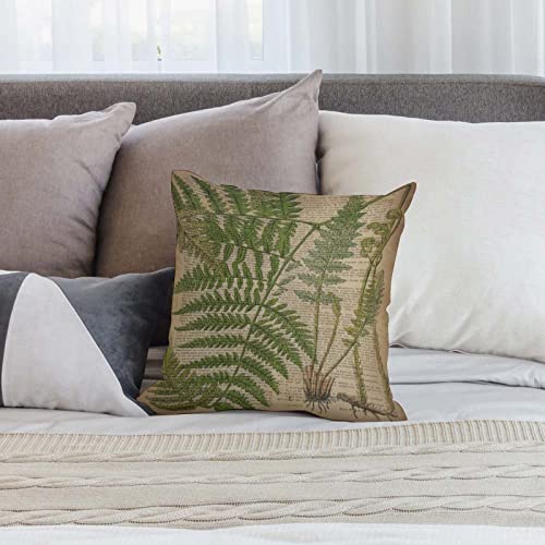 Vintage Foliage Hipster Botanical Print Fern Leaves Throw Pillow Cover Cozy Square Throw Pillowcases Home Decor For Bed Couch Sofa Living Room Cushion Cover 18"X18" #TOP4